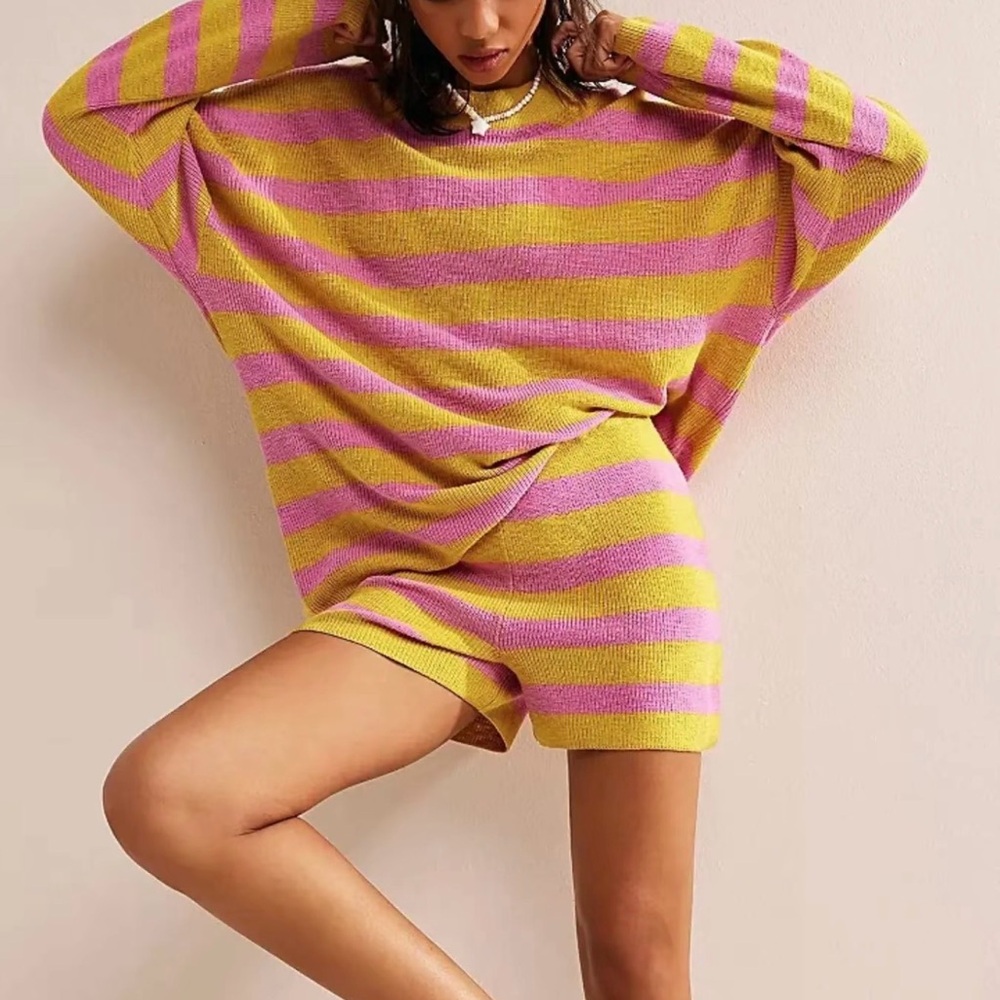 Two piece knit set with sweater + shorts
